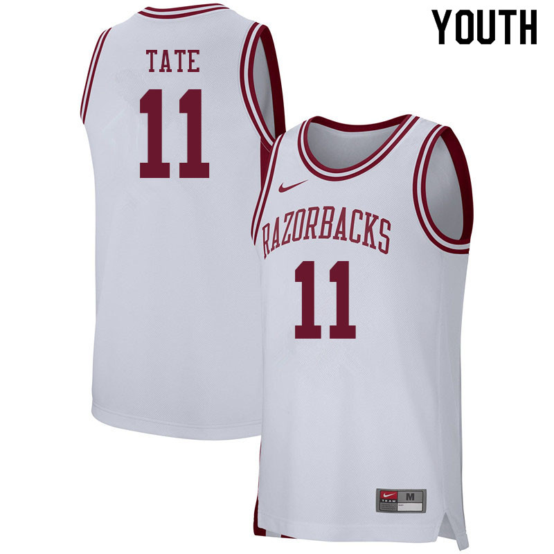 Youth #11 Jalen Tate Arkansas Razorbacks College Basketball Jerseys Sale-White - Click Image to Close